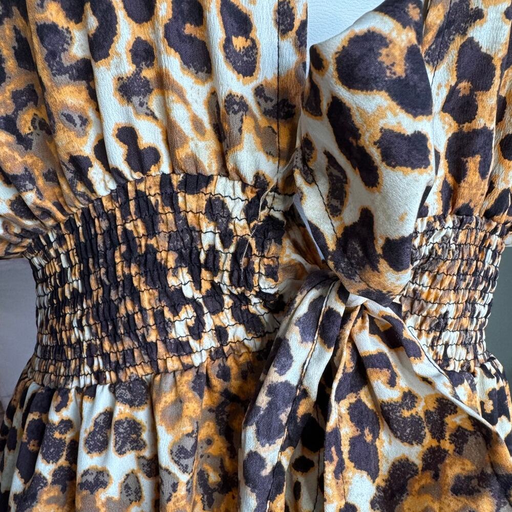 America & Beyond Leopard Print Kimono Coverup Duster Tie Waist Size Medium - Picture 3 of 7